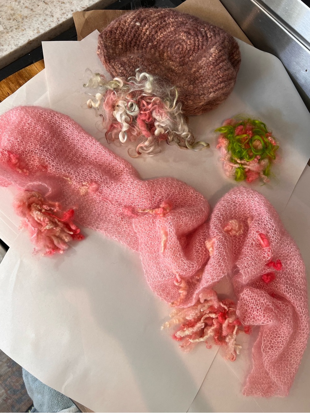 Artisan Hand-Spun Wool 3-Pc Set - Slouchy Beret, Scarf & Brooch
